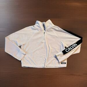 Calvin Klein 1/4 Zip Cropped Fleece Pink Logo Sleeve Y2K Athleisure Top XL